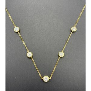 New Condition 18" Gold Sterling Silver Moissanite Station Necklace GRA